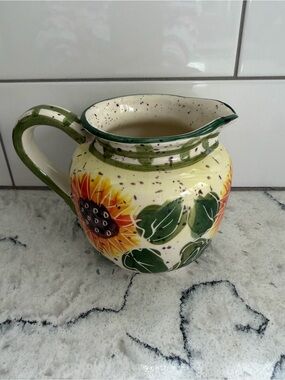 JULIE VELAND BRAND Hand-Painted Sunflower Ceramic Pitcher - Yellow & Green